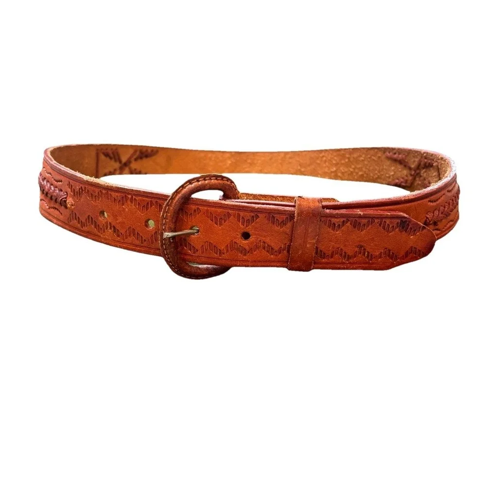 Men's Belt Size 38 Cowboy Western Rodeo Hand Tooled Woven Leather Made In Mexico